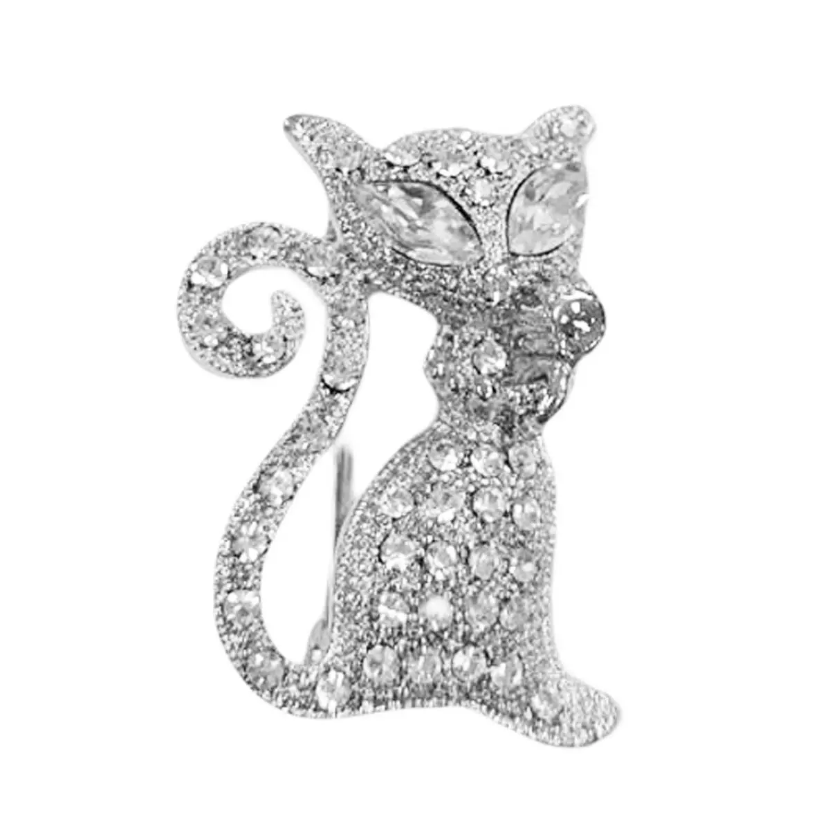 les trésors de lily Broche Créateur 'Chat' blanc argenté 35x25 mm [R9091]
