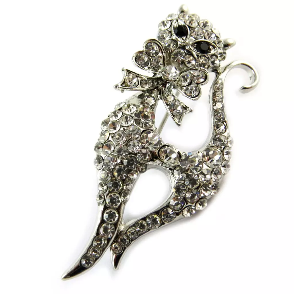 Les Trésors De Lily Broche Créateur 'Chat' Blanc Argenté 47x22 Mm [N9305]