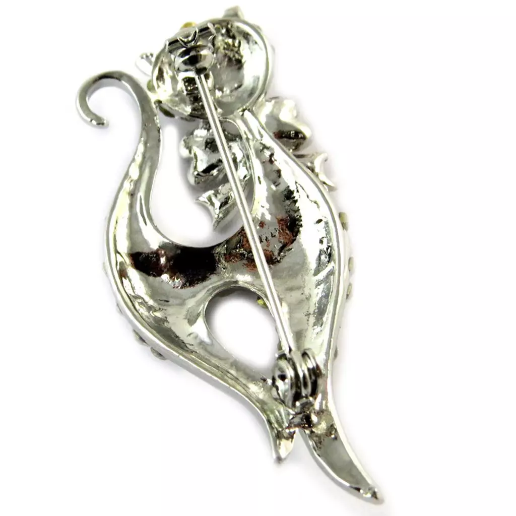 Les Trésors De Lily Broche Créateur 'Chat' Blanc Argenté 47x22 Mm [N9305]