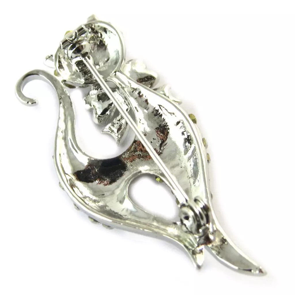 Les Trésors De Lily Broche Créateur 'Chat' Blanc Argenté 47x22 Mm [N9305]
