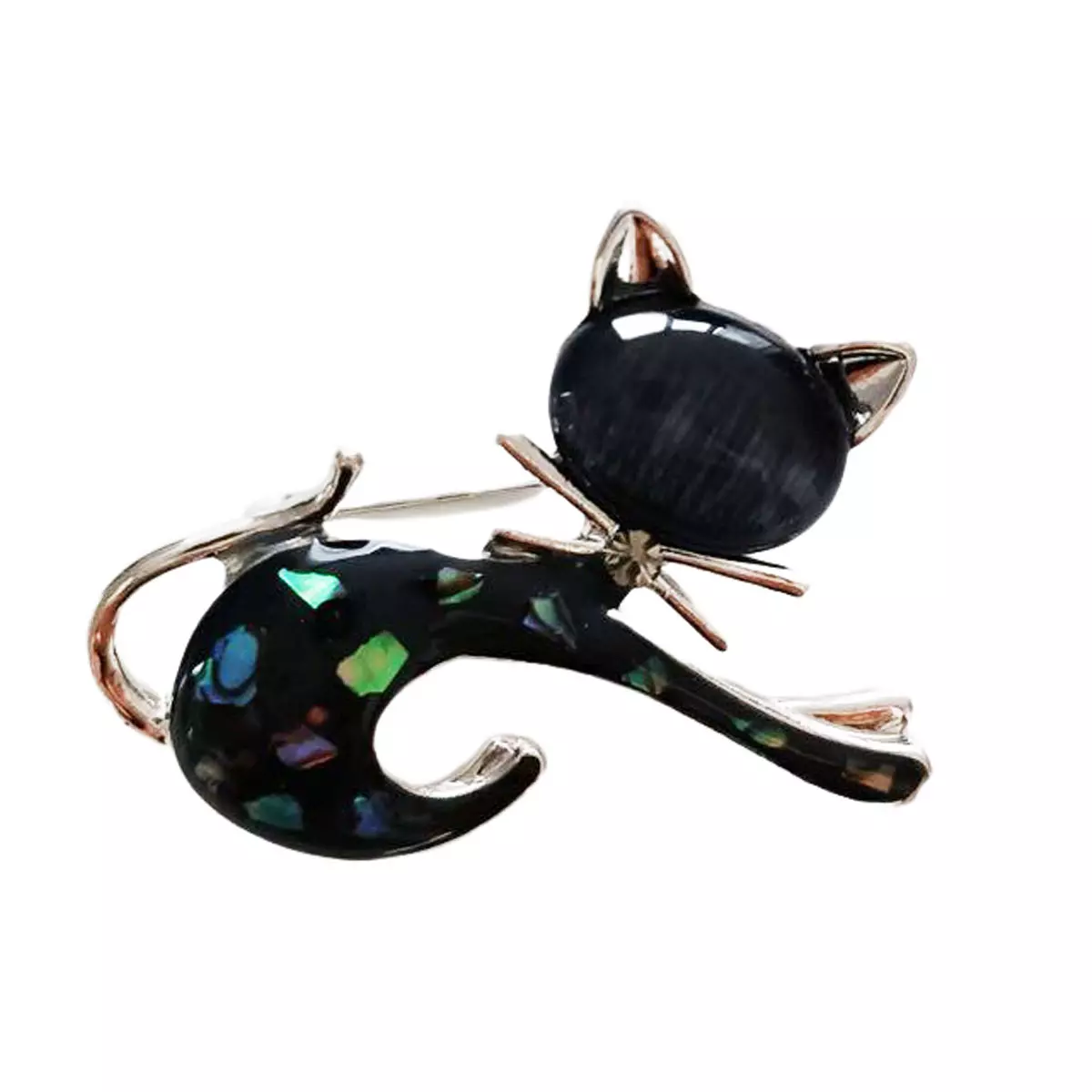 les trésors de lily Broche Créateur 'Chat' noir argenté 45x35 mm [R8508]