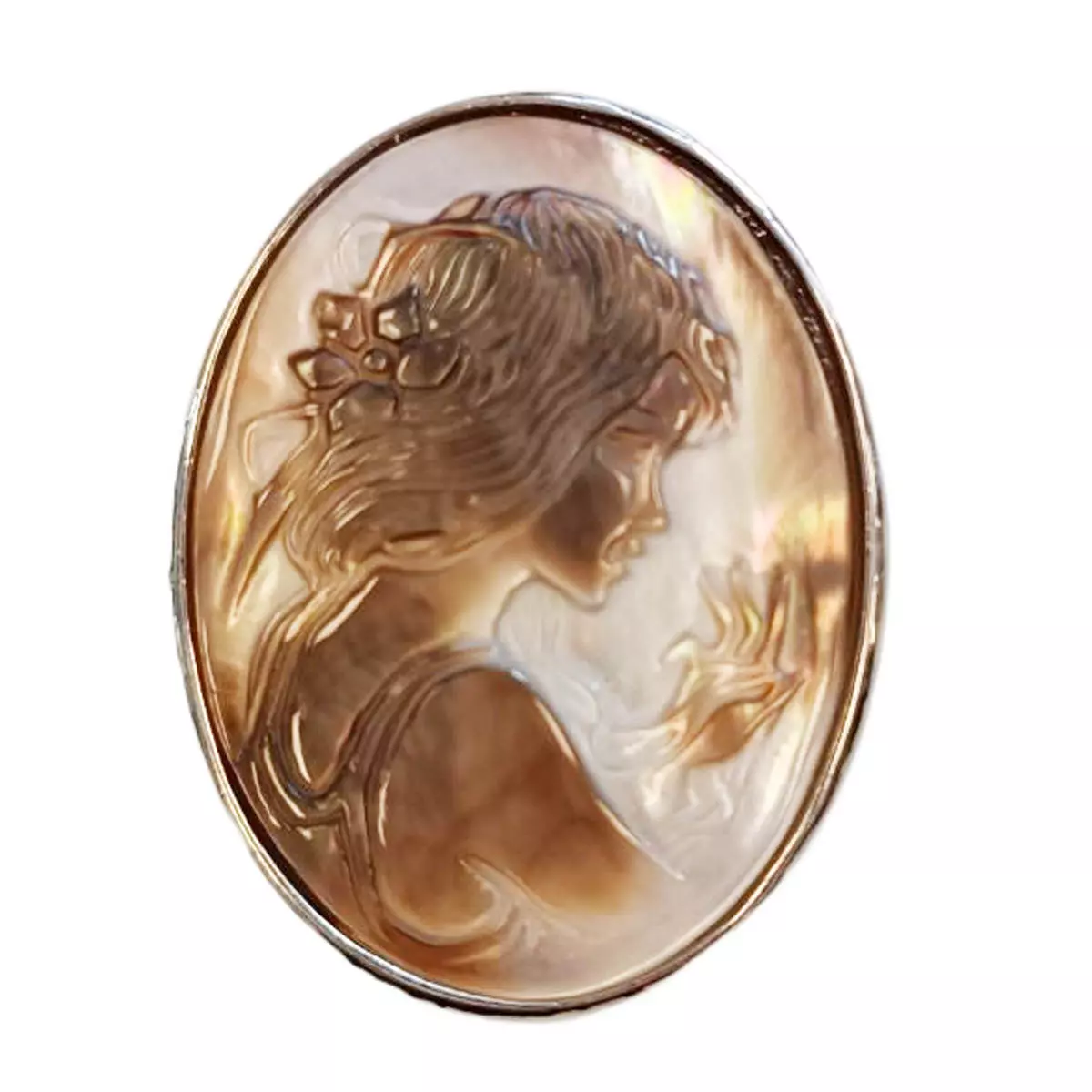 les trésors de lily Broche créateur 'Divine Camée' nacre beige 40x40 mm [R9162]