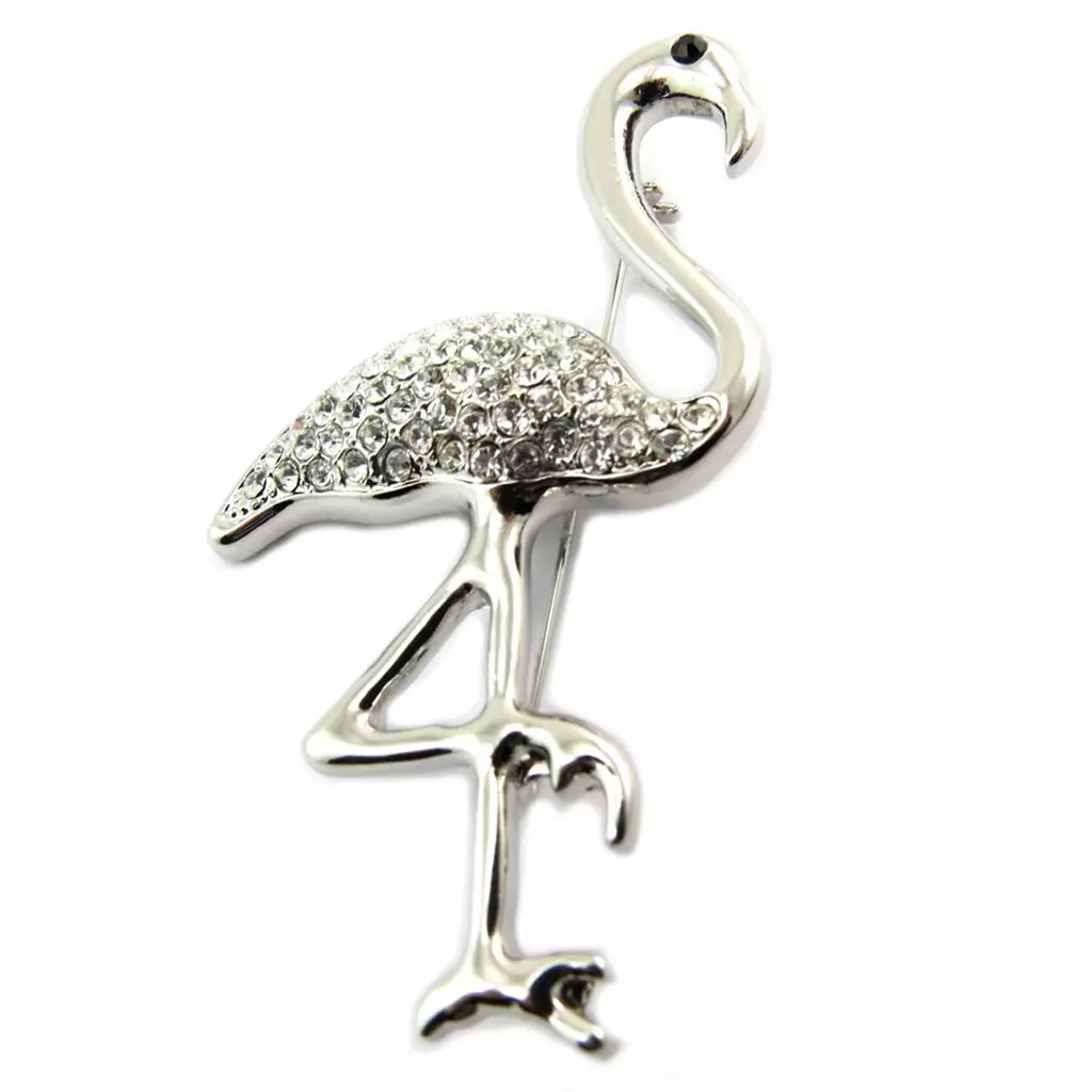 Les Trésors De Lily Broche Créateur 'Flamant Rose' Blanc Argenté 70x40 Mm [P6845]