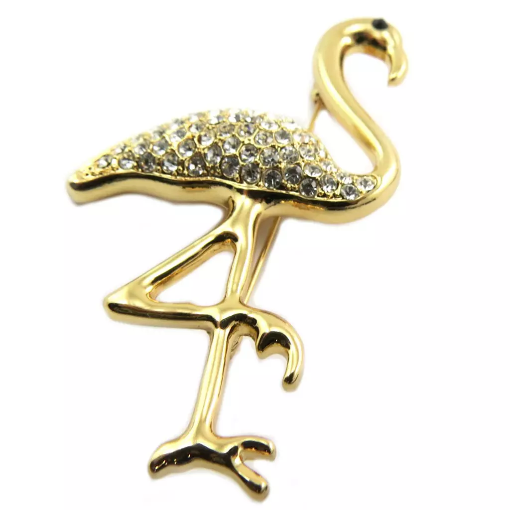 Les Trésors De Lily Broche Créateur 'Flamant Rose' Blanc Doré Rosé (gold Pink) 70x40 Mm [P6846]