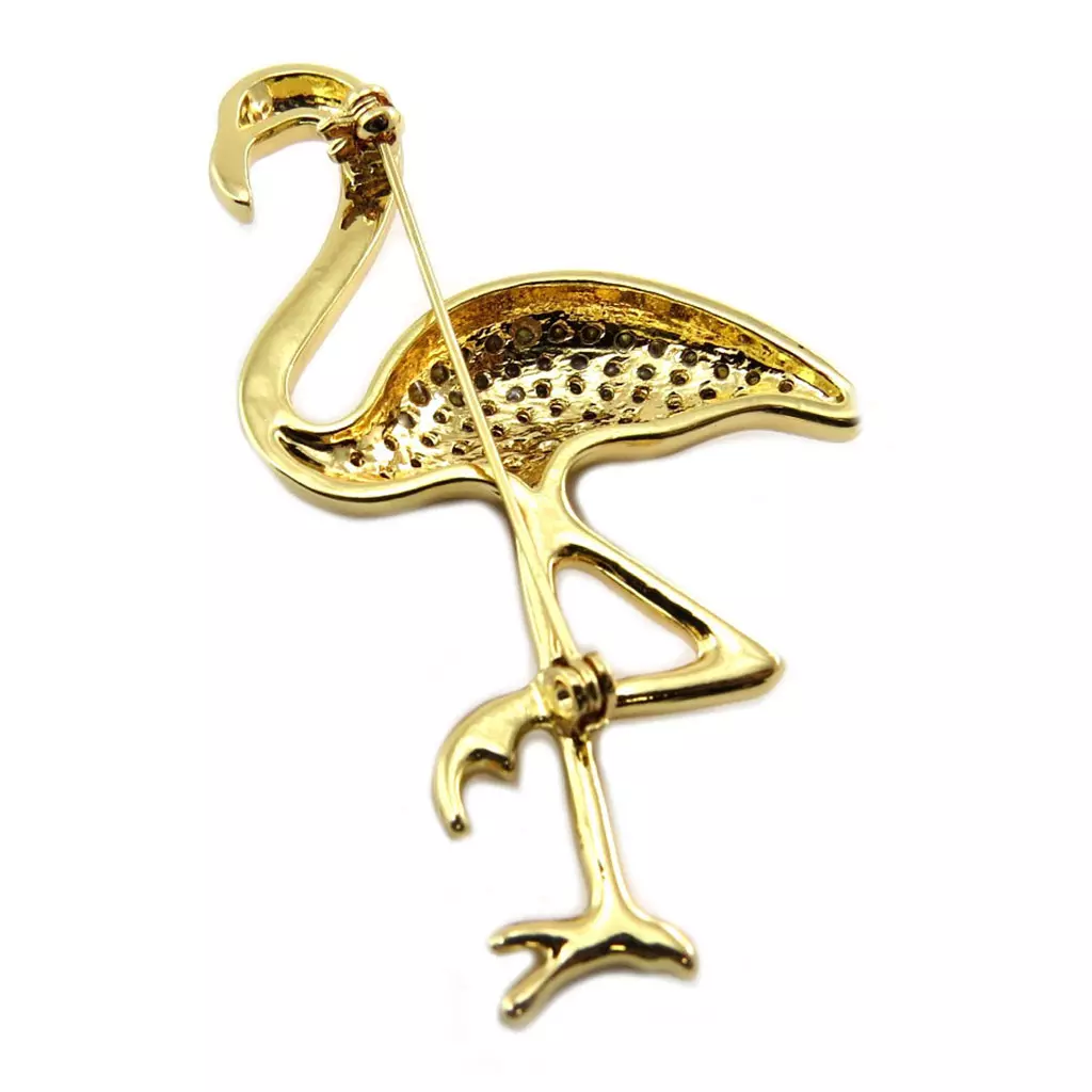 Les Trésors De Lily Broche Créateur 'Flamant Rose' Blanc Doré Rosé (gold Pink) 70x40 Mm [P6846]