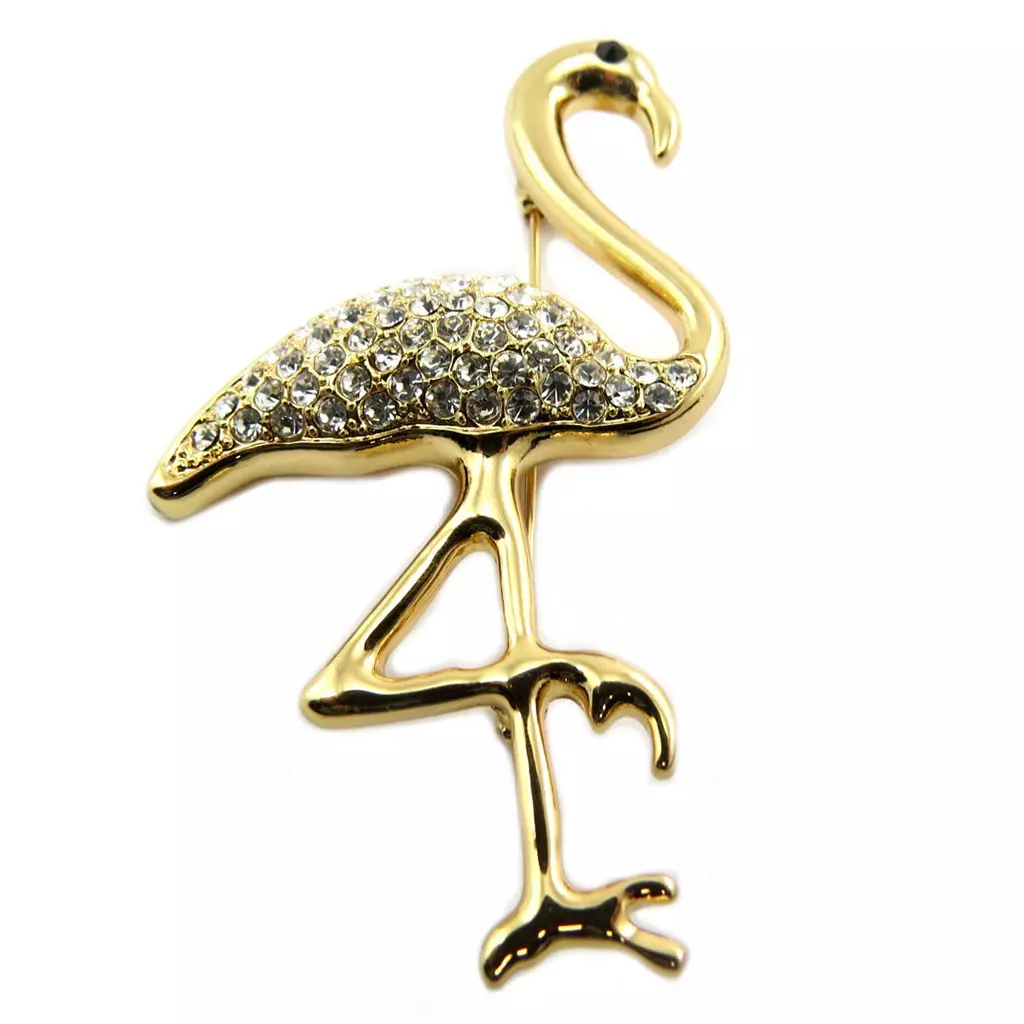 les trésors de lily Broche Créateur 'Flamant Rose' blanc doré rosé (gold pink) 70x40 mm [P6846]
