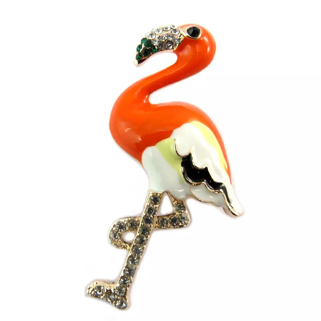 Les Trésors De Lily Broche Créateur 'Flamant Rose' Orange Doré 55x30 Mm [P8470]