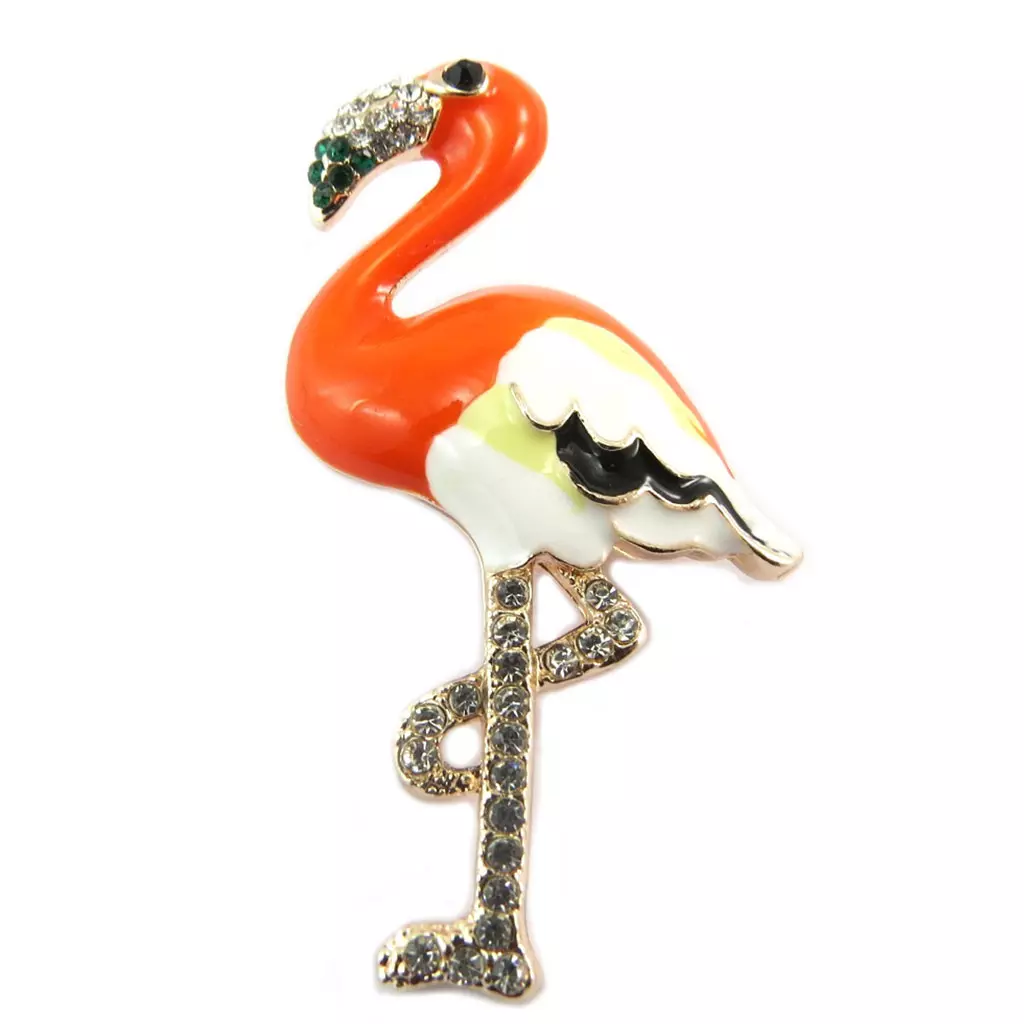 les trésors de lily Broche Créateur 'Flamant Rose' orange doré 55x30 mm [P8470]