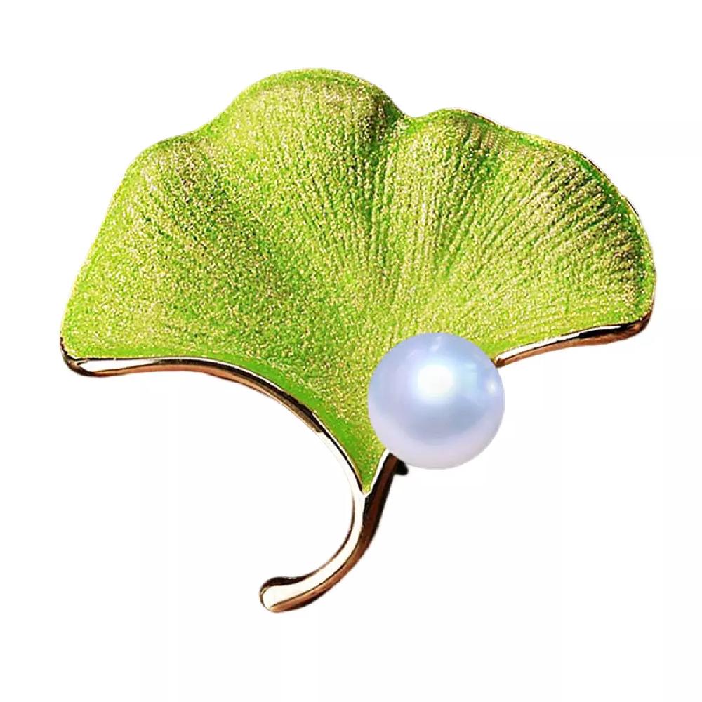 les trésors de lily Broche Créateur 'Ginkgo Biloba' vert doré 45x40 mm [R7297]