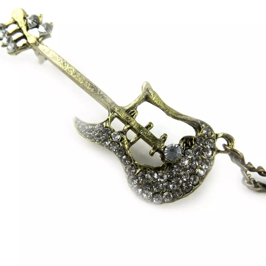 Les Trésors De Lily Broche Créateur 'Guitare' Blanc Doré [K9764]