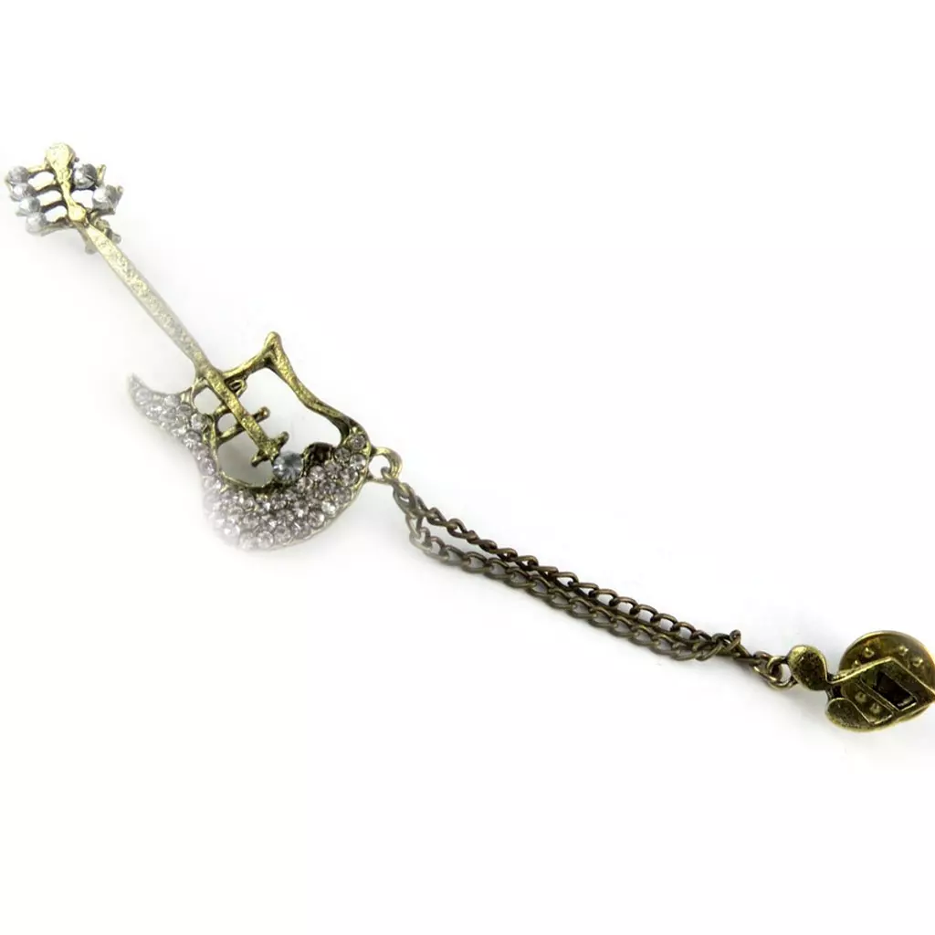 Les Trésors De Lily Broche Créateur 'Guitare' Blanc Doré [K9764]