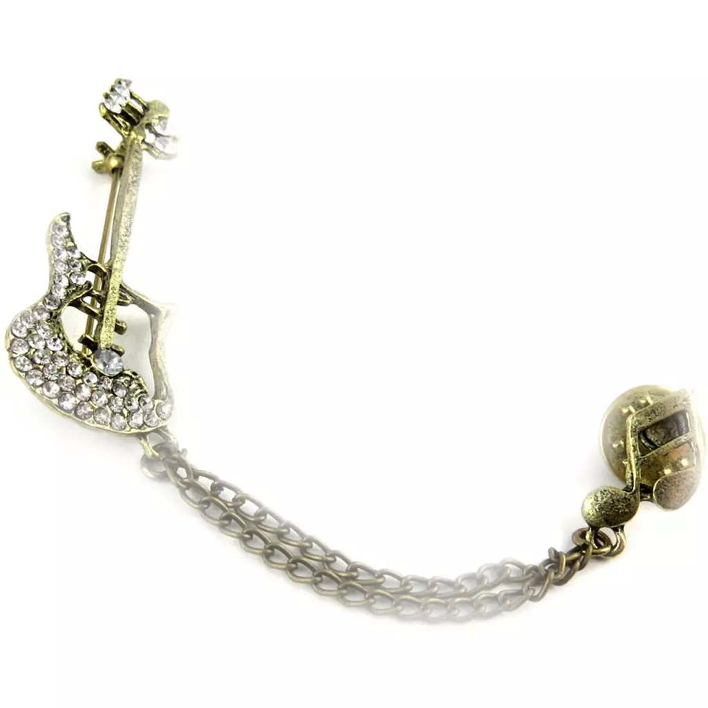 les trésors de lily Broche créateur 'Guitare' blanc doré [K9764]