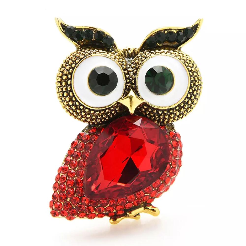 les trésors de lily Broche Créateur 'Hibou' rouge doré 35x25 mm [R7296]