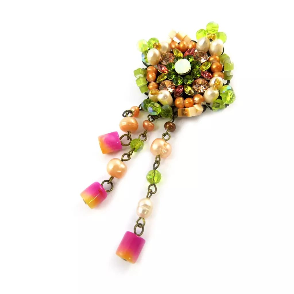 Les Trésors De Lily Broche Créateur 'Les Romantiques' Vert Orange [C8094]