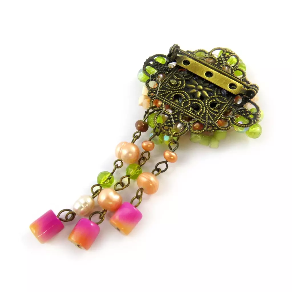 Les Trésors De Lily Broche Créateur 'Les Romantiques' Vert Orange [C8094]