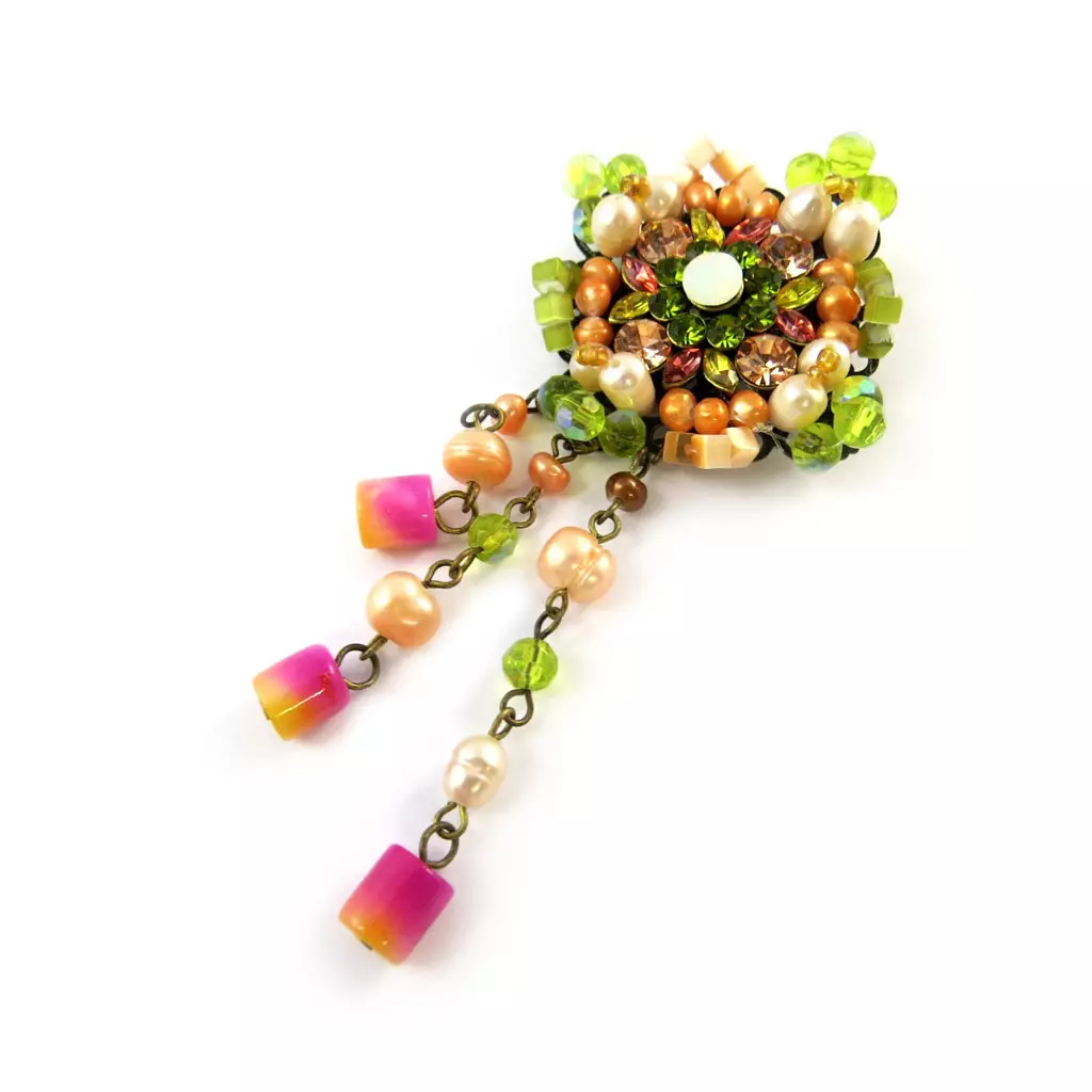 les trésors de lily Broche Créateur 'Les Romantiques' Vert Orange [C8094]