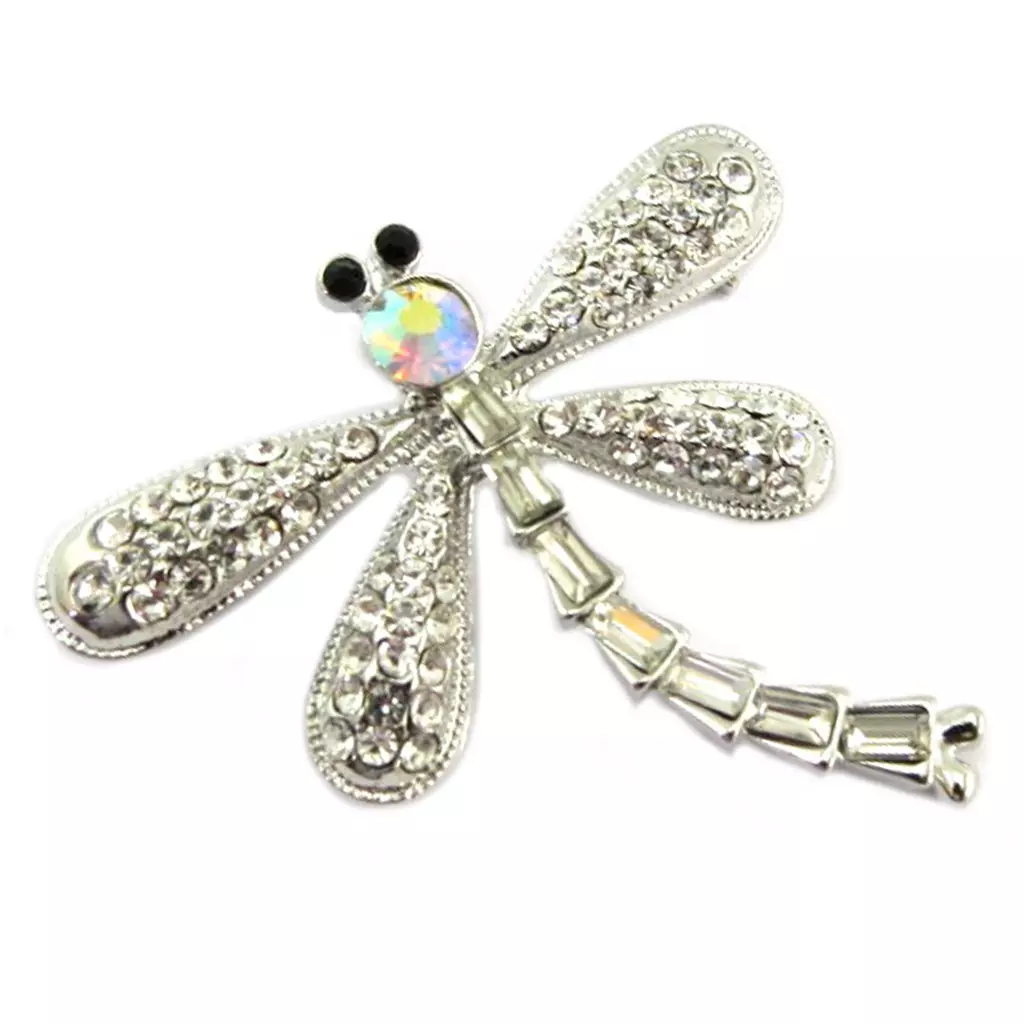 Les Trésors De Lily Broche Créateur 'Libellule' Blanc Argenté 40x40 Mm [P7622]