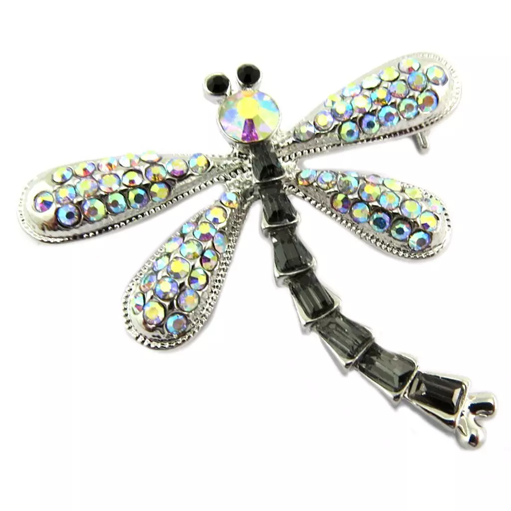 les trésors de lily Broche Créateur 'Libellule' gris blanc argenté 40x40 mm [P7621]