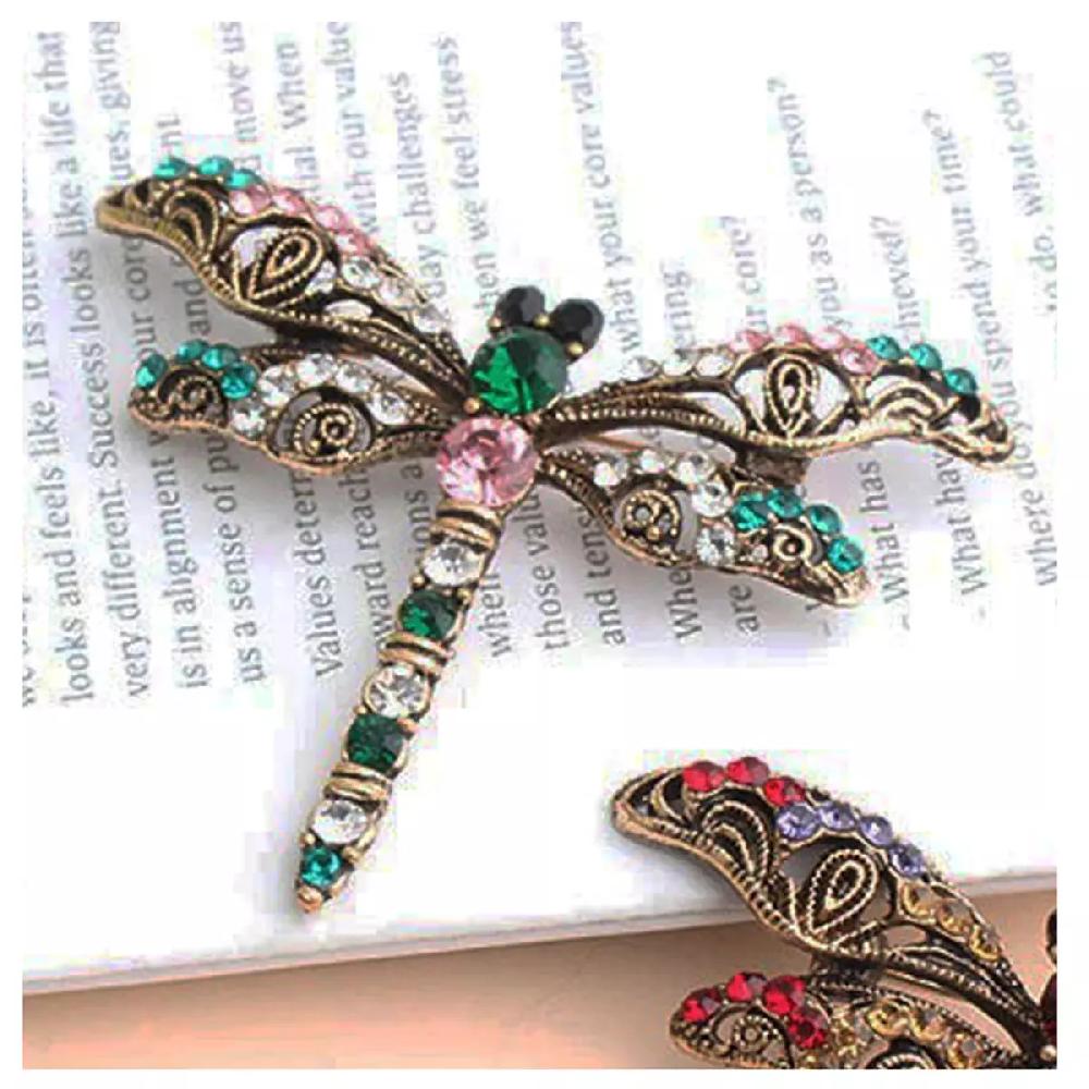 les trésors de lily Broche Créateur 'Libellule' vert rose doré 60x45 mm [R7291]