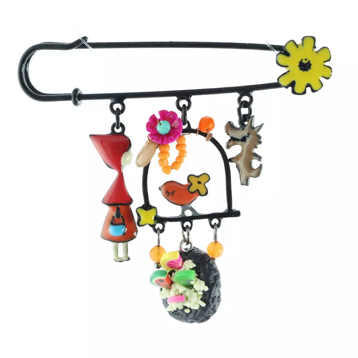 les trésors de lily Broche créateur 'Lilipoupettes' (chaperon rouge) multicolore 80x70 mm [R6158]