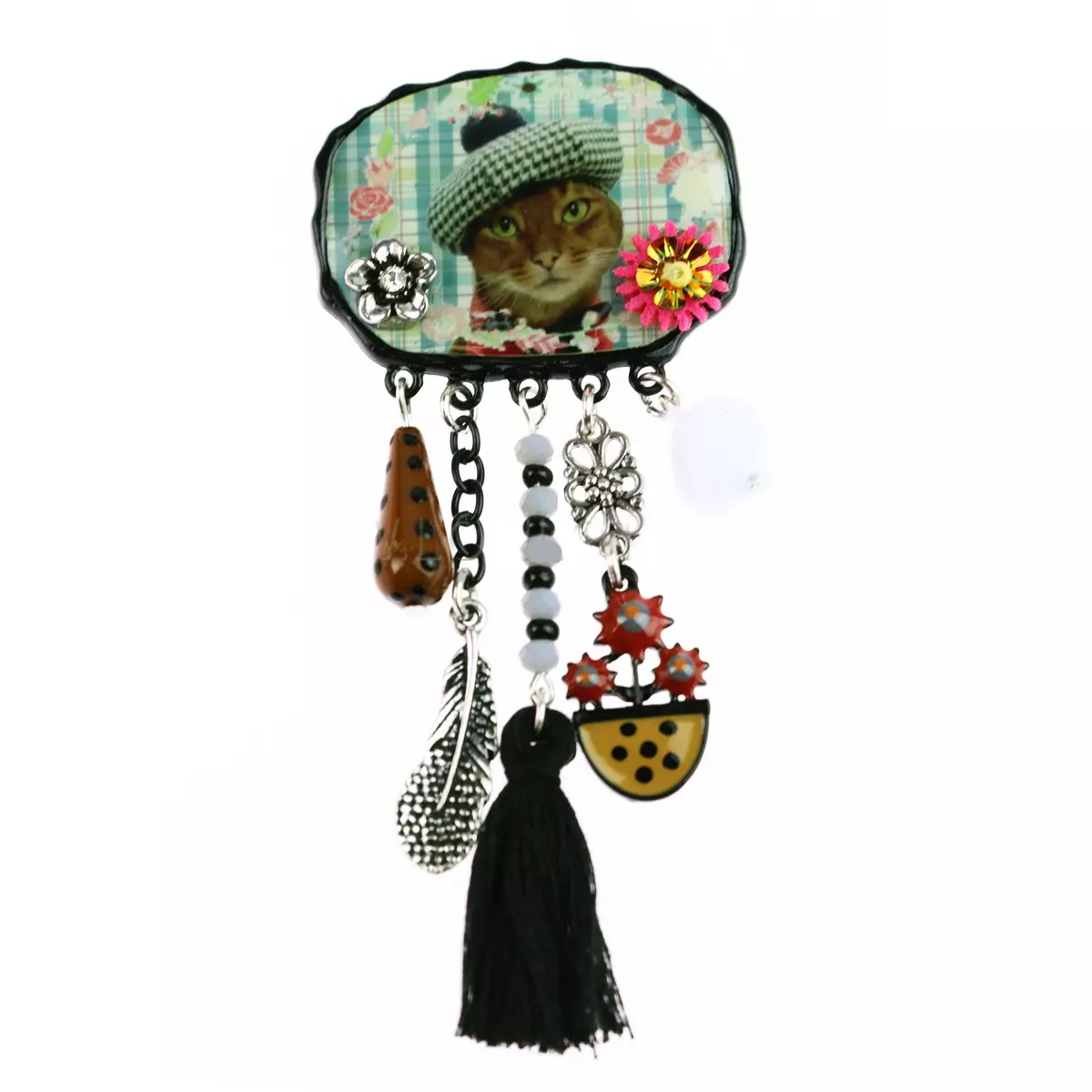 les trésors de lily Broche créateur 'Lilipoupettes' (chat gavroche) multicolore 100x40 mm [R6221]