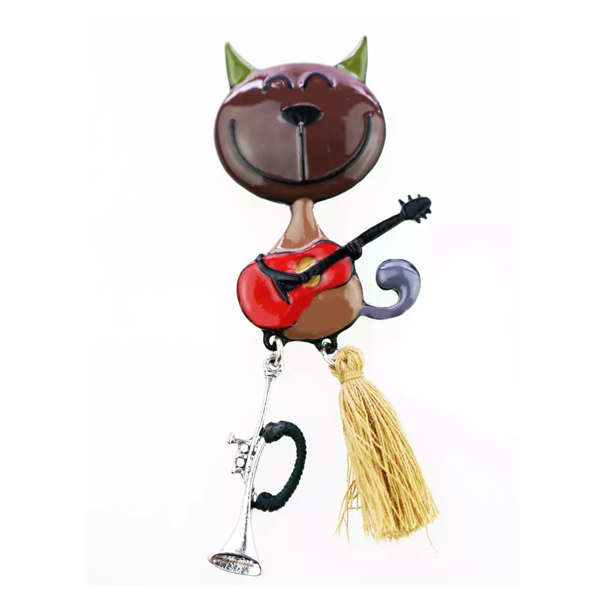 les trésors de lily Broche créateur 'Lilipoupettes' (chat musicien) marron 90x30 mm [R6220]