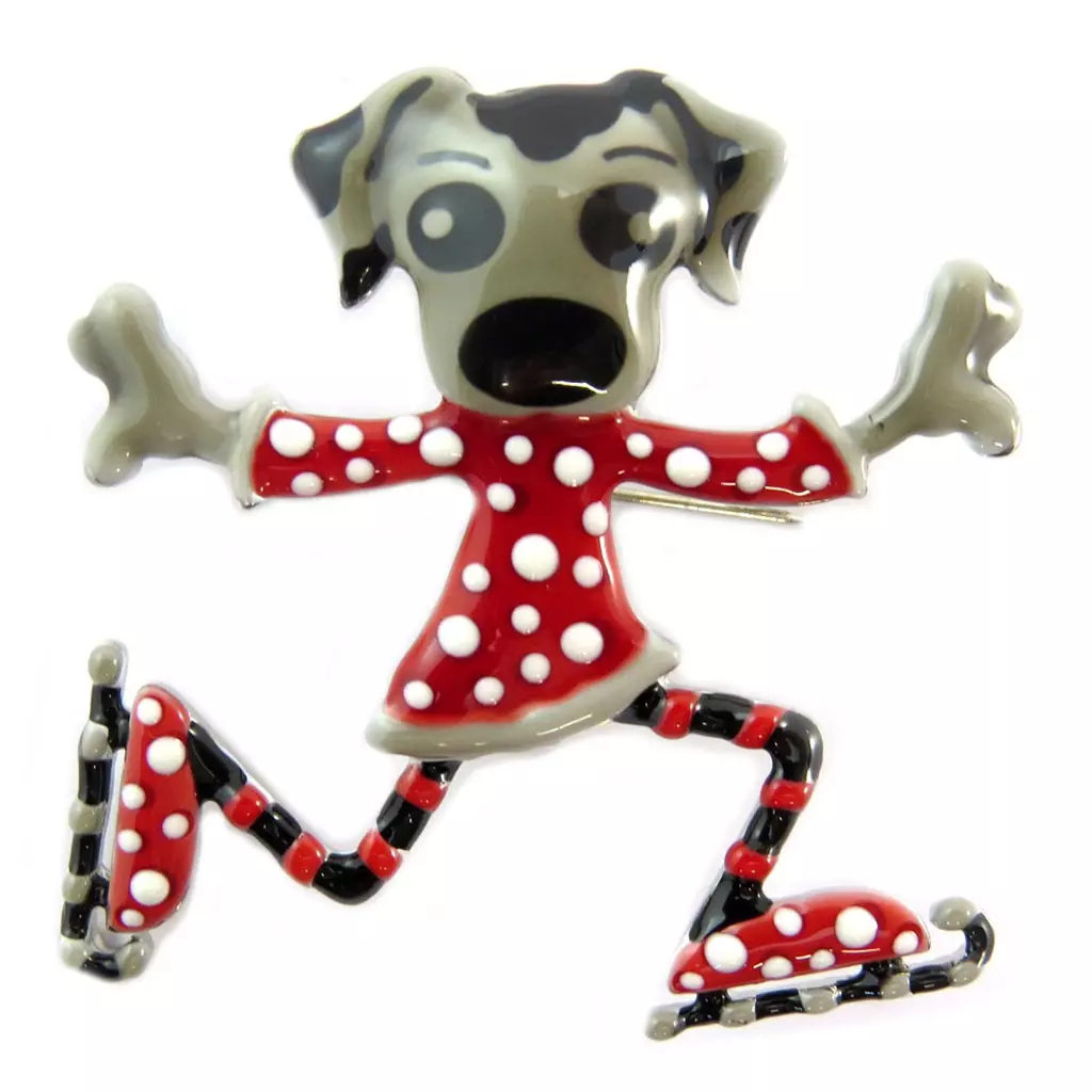 les trésors de lily Broche créateur 'Lilipoupettes' (chien) rouge gris 50x50 mm [P5958]