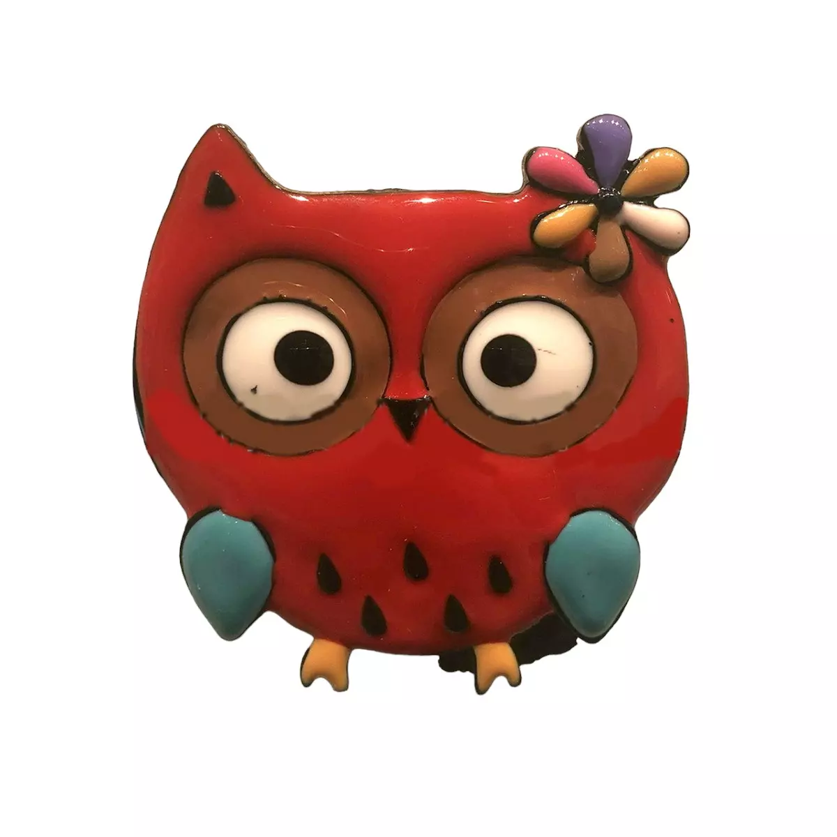 les trésors de lily Broche créateur 'Lilipoupettes' (chouette) rouge 50x45 mm [R6218]