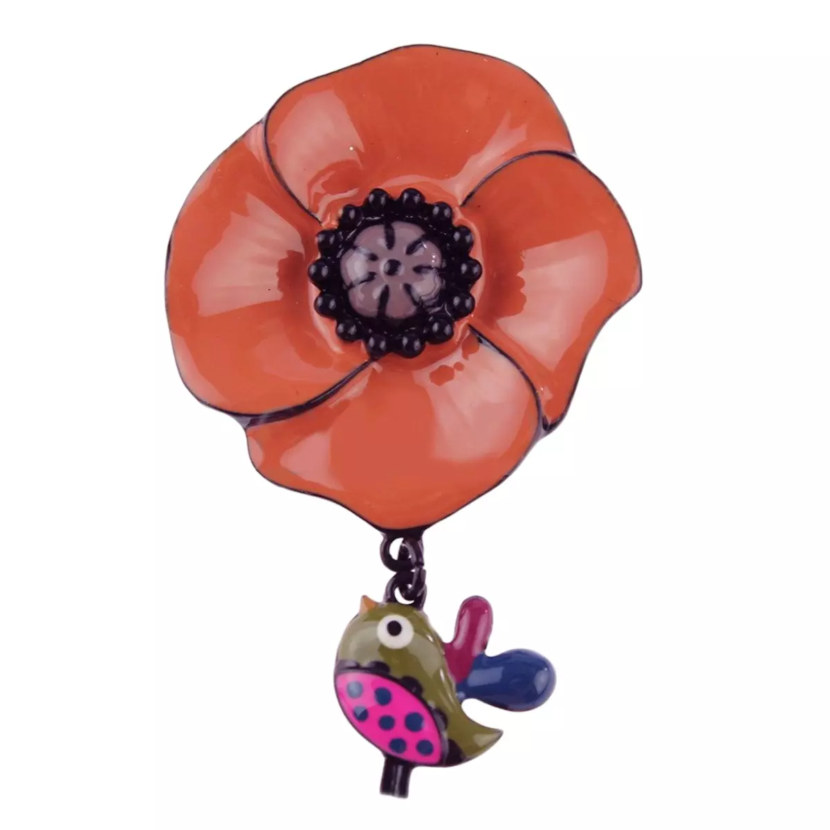 les trésors de lily Broche créateur 'Lilipoupettes' (fleur oiseau) orange rétro 80x45 mm [R6115]