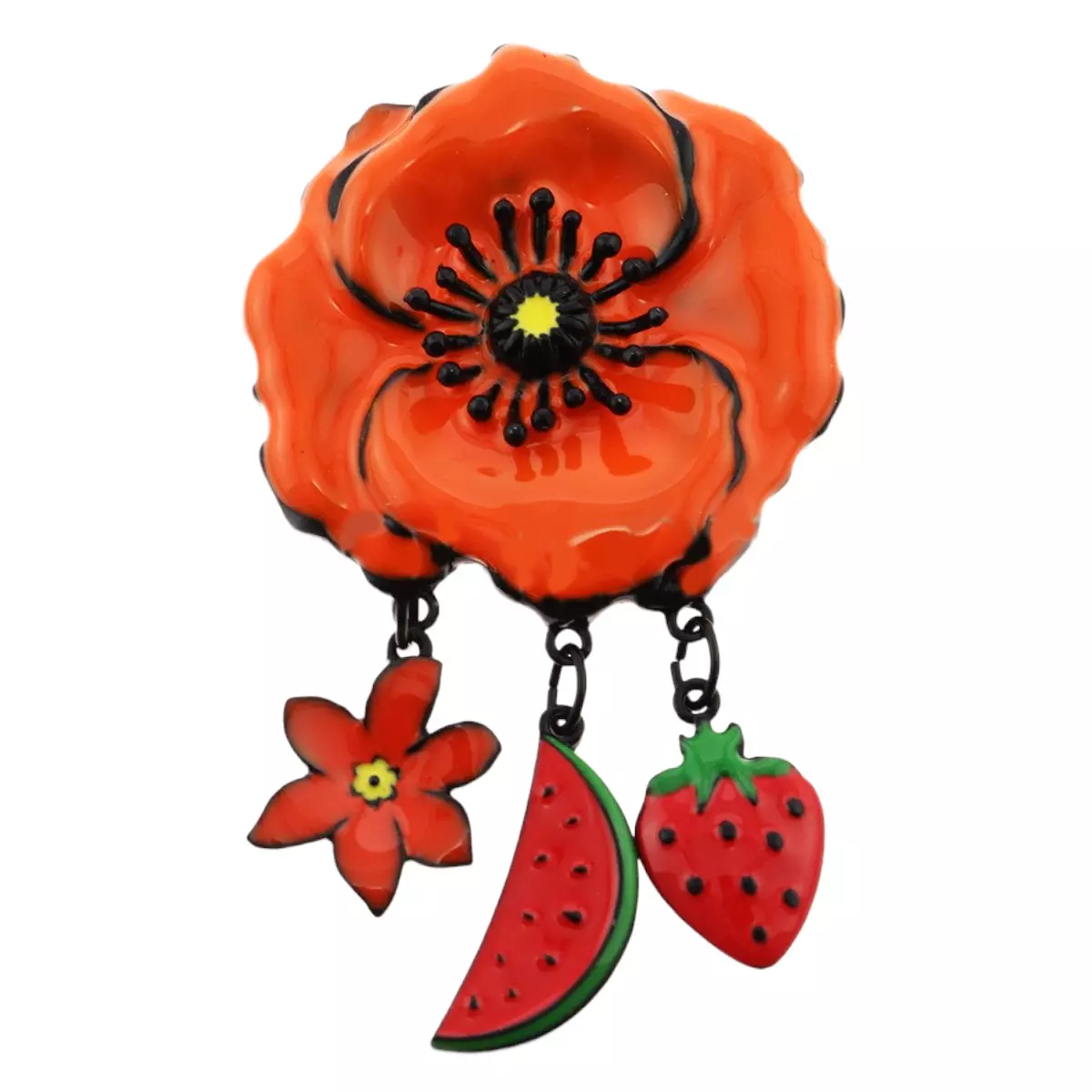 les trésors de lily Broche créateur 'Lilipoupettes' (fleur pastèque fraise) orange rouge 80x45 mm [R6105]