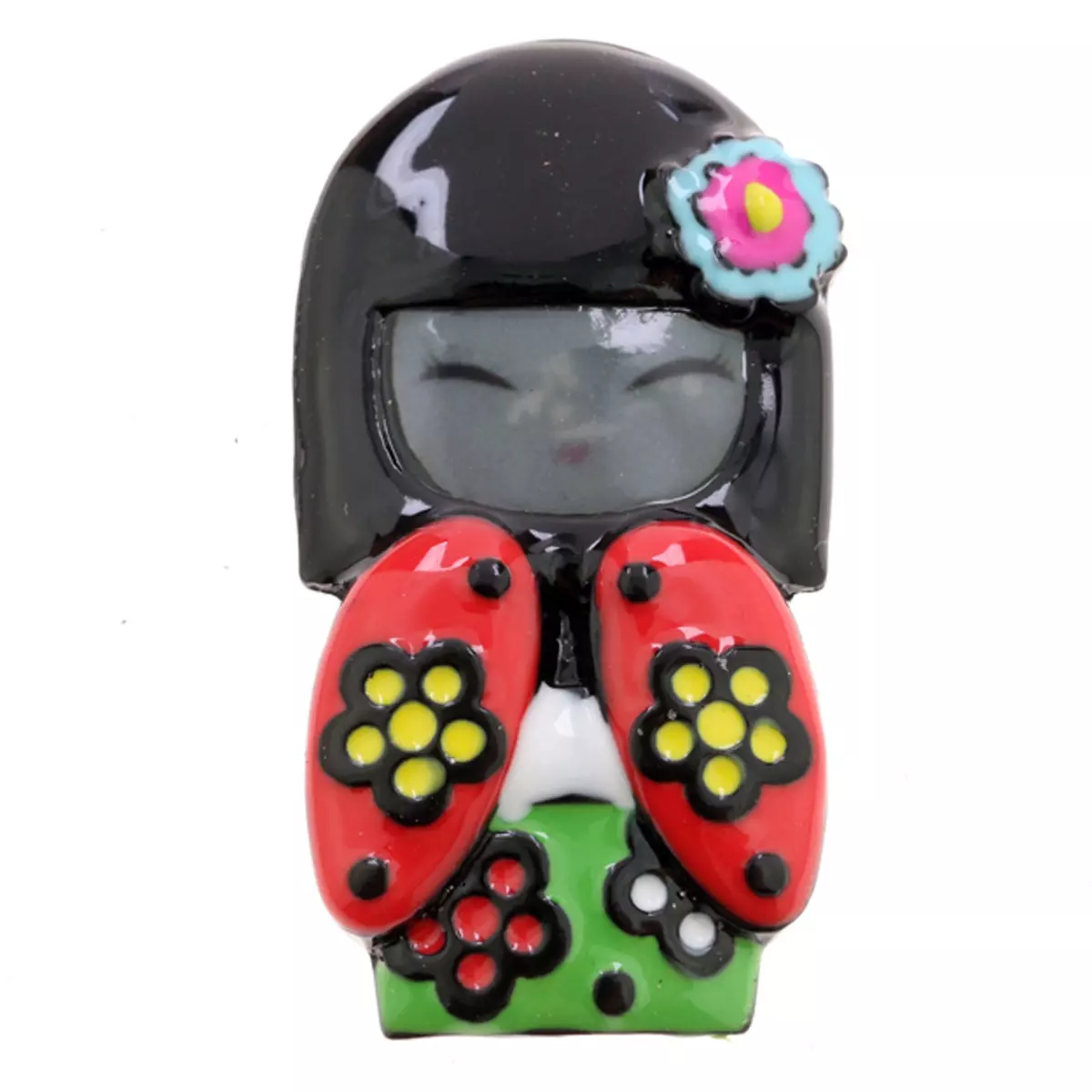 les trésors de lily Broche créateur 'Lilipoupettes' (geisha) orange rouge vert 48x25 mm [R6216]