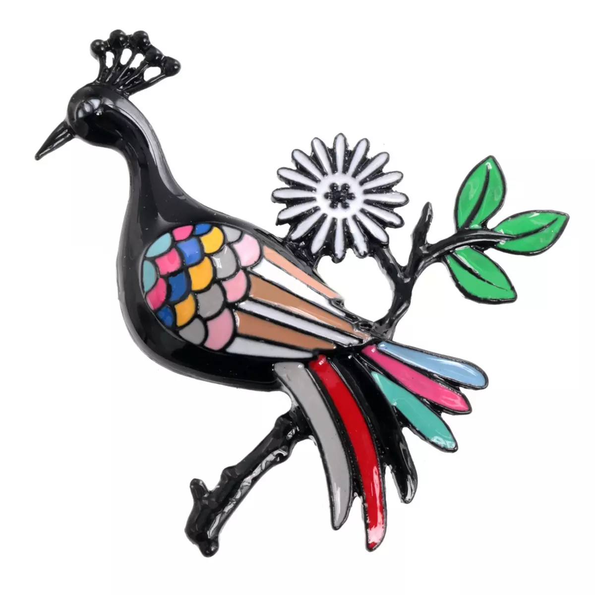 les trésors de lily Broche créateur 'Lilipoupettes' (paon) noir multicolore 70x60 mm [R6084]