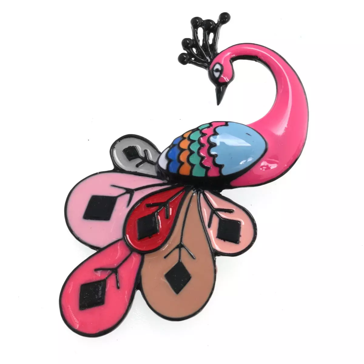 les trésors de lily Broche créateur 'Lilipoupettes' (paon) rose multicolore 70x40 mm [R6080]