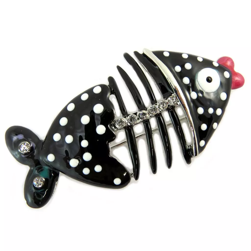 les trésors de lily Broche créateur 'Lilipoupettes' (poisson) noir blanc 60x30 mm [P5959]