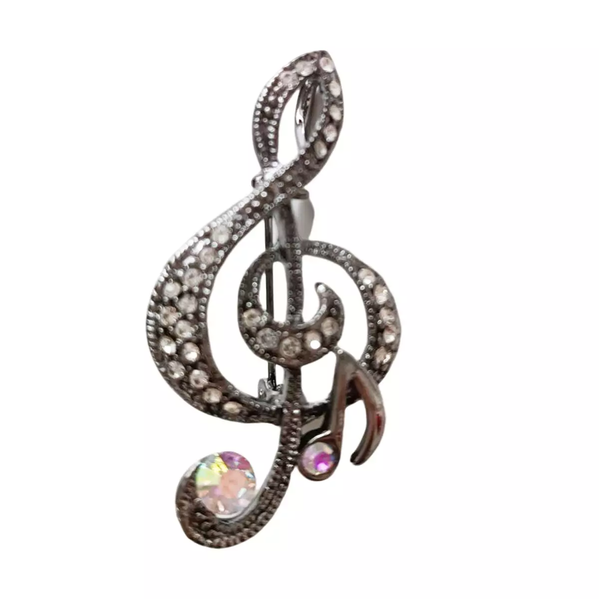 les trésors de lily Broche Créateur 'Musique' blanc argenté (clé de sol) 45x23 mm [R8525]