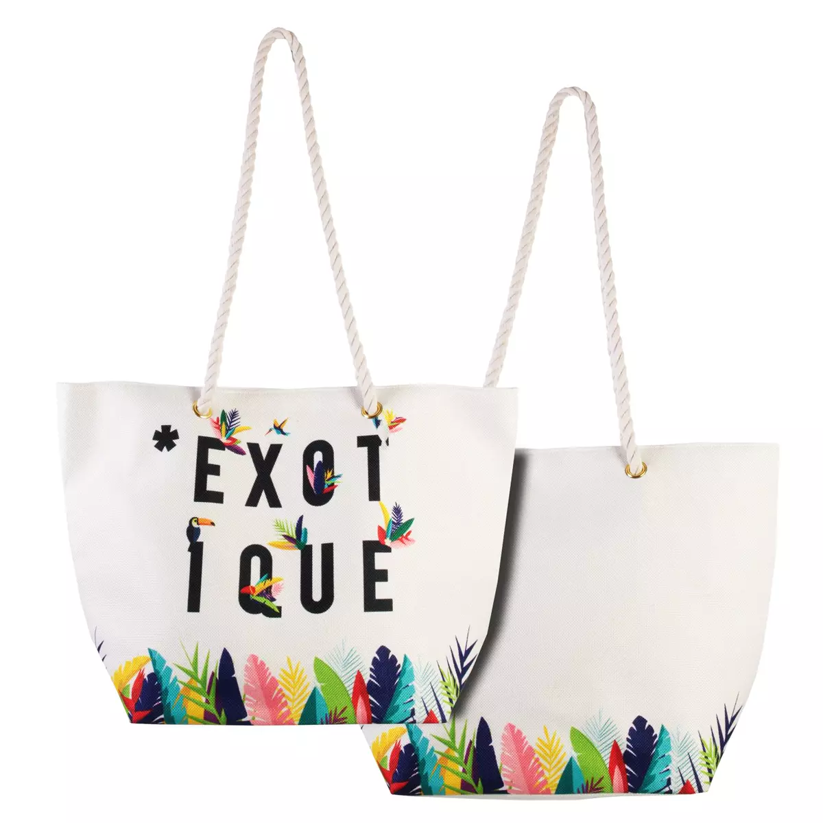 Les Trésors De Lily Cabas De Plage 'Tropical' Blanc Multicolore (exotique) 45x35x15 Cm [Q7778]