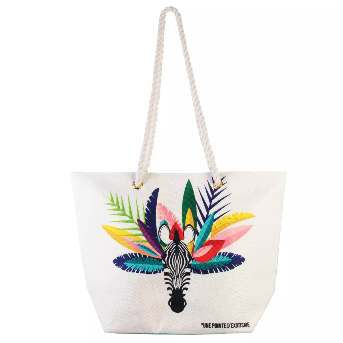 Les Trésors De Lily Cabas De Plage 'Tropical' Blanc Multicolore (zèbre) 45x35x15 Cm [Q7777]