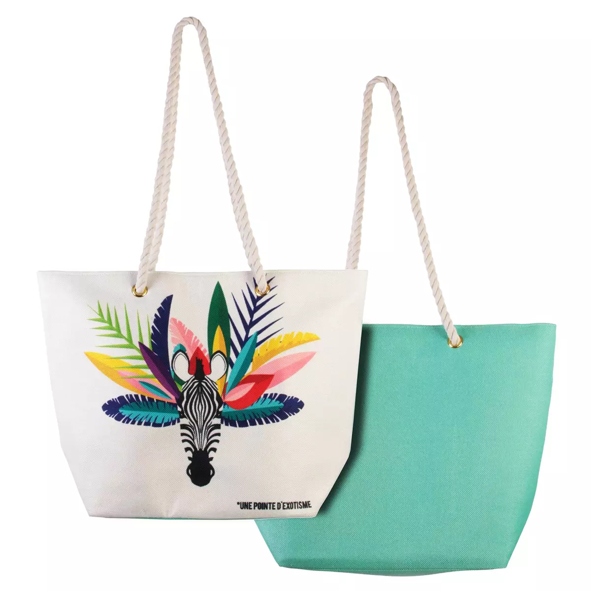 les trésors de lily Cabas de plage 'Tropical' blanc multicolore (zèbre) 45x35x15 cm [Q7777]