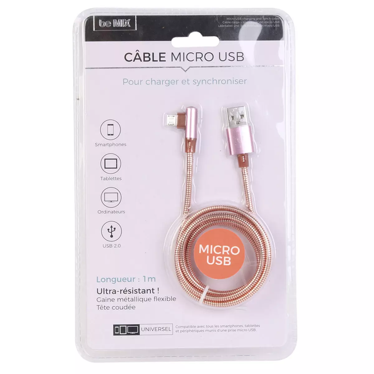 Les Trésors De Lily Cable De Charge Et Syncro Android Micro USB Rosé 1 M [R0320]