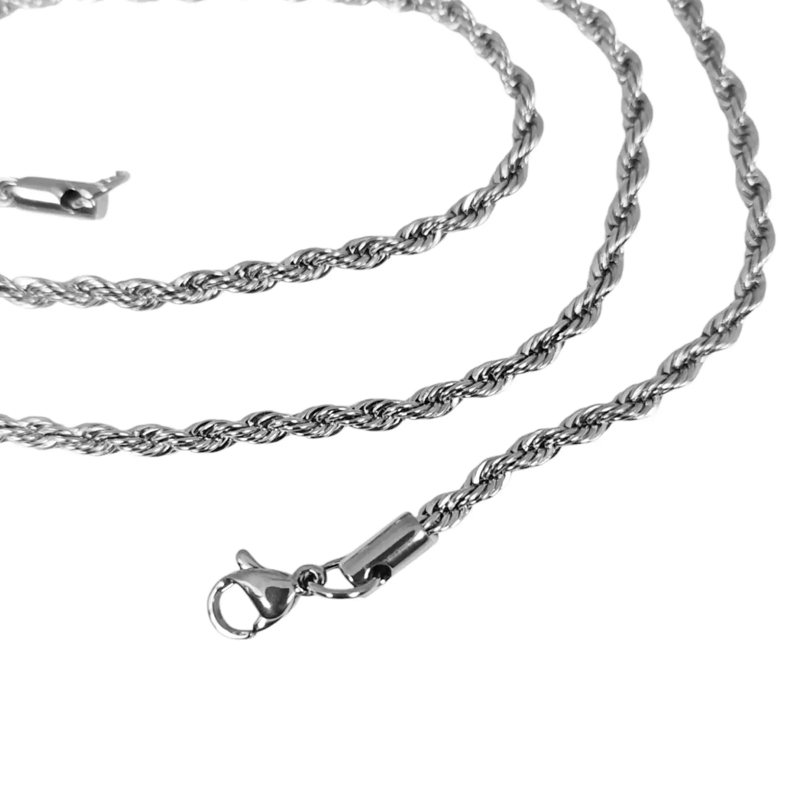 les trésors de lily Chaîne Acier 'Corde' argenté 60 cm 3 mm [S1367]