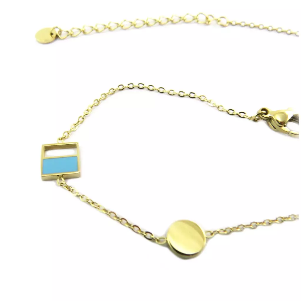 Les Trésors De Lily Chaine Cheville Acier 'Boho' Turquoise Doré 255 Cm 6 Et 8 Mm [P7816]