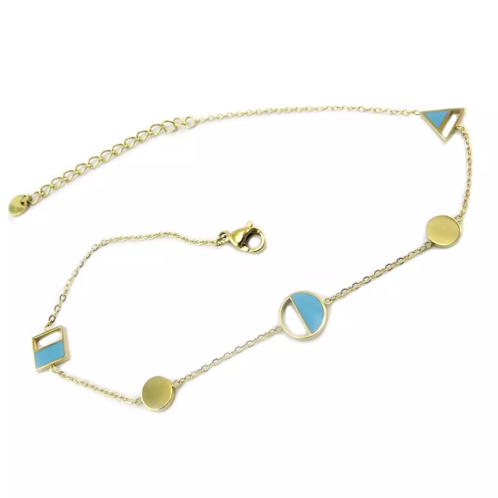 les trésors de lily Chaine cheville Acier 'Boho' turquoise doré 255 cm 6 et 8 mm [P7816]