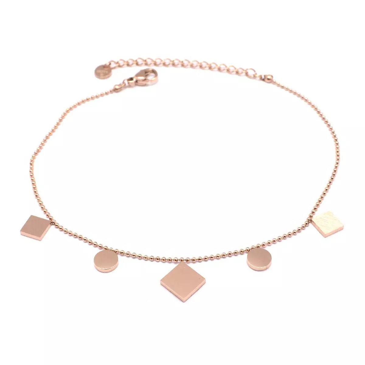 les trésors de lily Chaine cheville Acier 'Chorégraphie' doré rosé (gold pink) lozange 10x10 mm [Q0911]