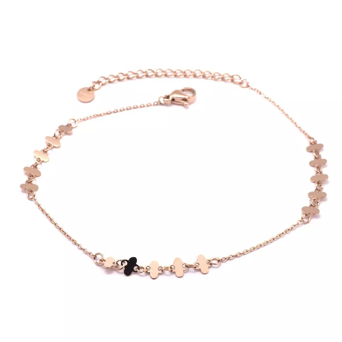 les trésors de lily Chaine cheville Acier 'Chorégraphie' doré rosé trèfles 4x4 mm [Q0921]
