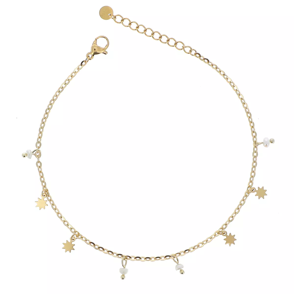 les trésors de lily Chaine cheville Acier 'Cléopatra' blanc doré (nacre) 25 cm 5 mm [R4492]