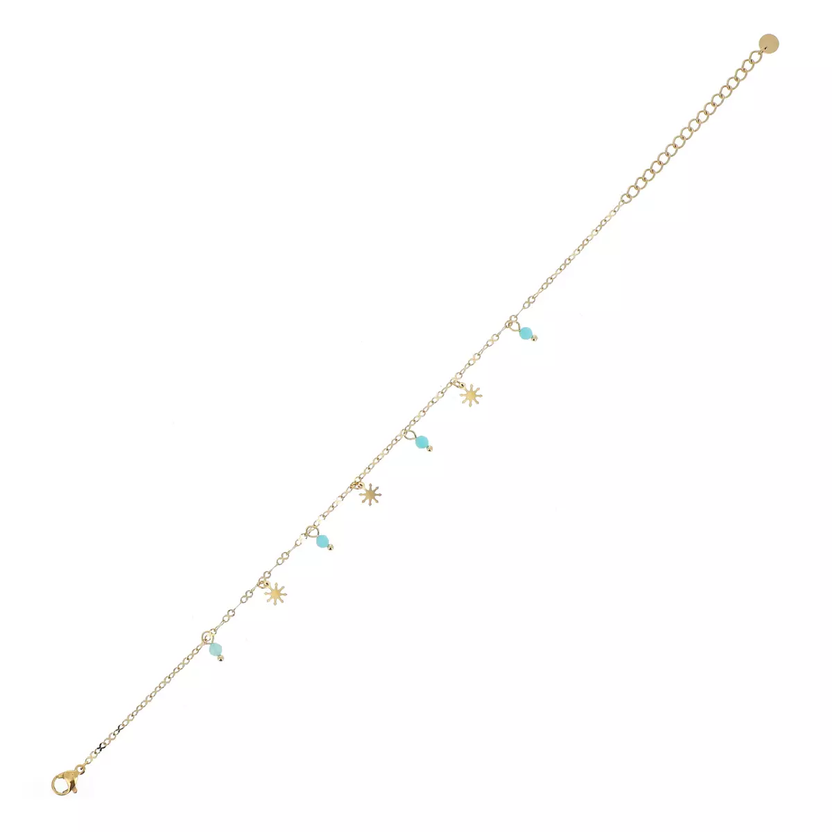 Les Trésors De Lily Chaine Cheville Acier 'Cléopatra' Turquoise Doré 25 Cm 6 Mm [R4490]