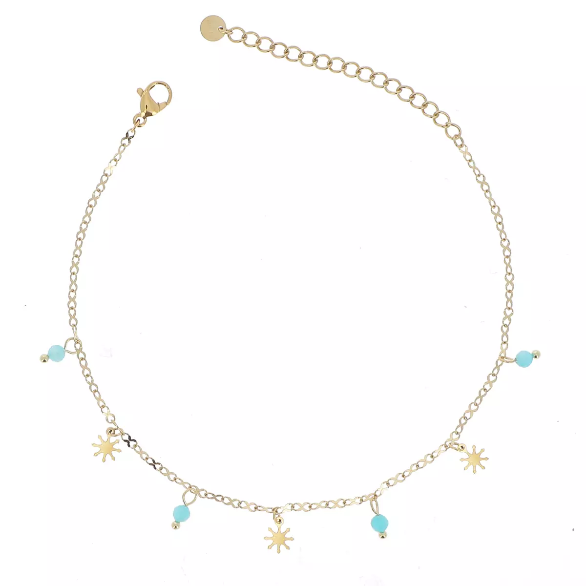 Les Trésors De Lily Chaine Cheville Acier 'Cléopatra' Turquoise Doré 25 Cm 6 Mm [R4490]