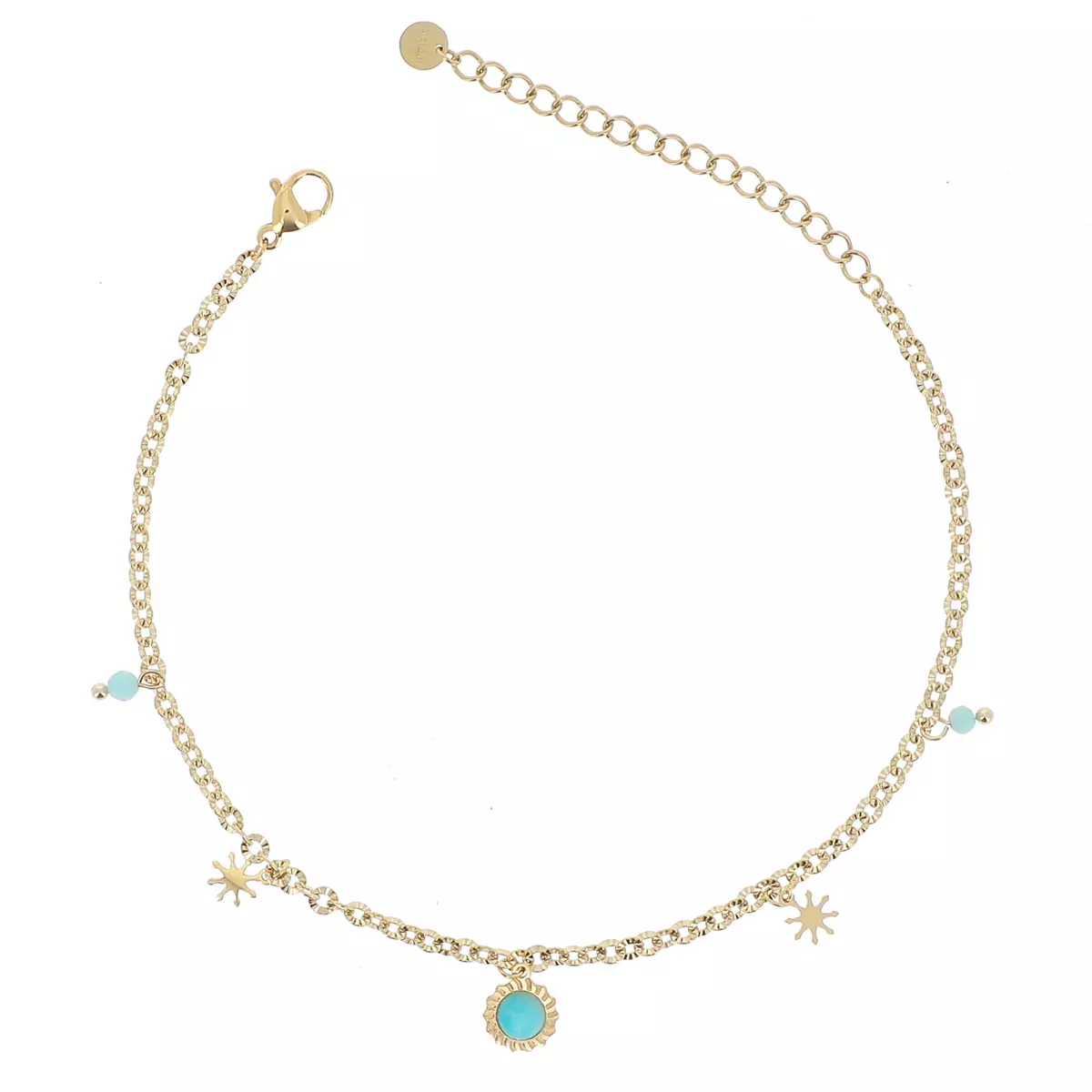 les trésors de lily Chaine cheville Acier 'Cléopatra' vert doré (amazonite) 25 cm 8 mm [R4488]