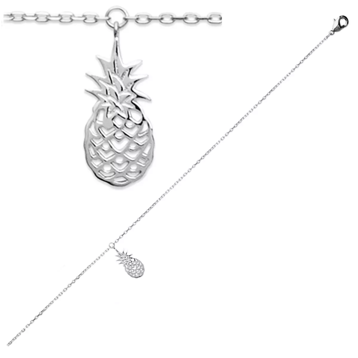les trésors de lily Chaine Cheville Argent 'Ananas' argenté (rhodié) 25 cm 15x8 mm [Q8099]