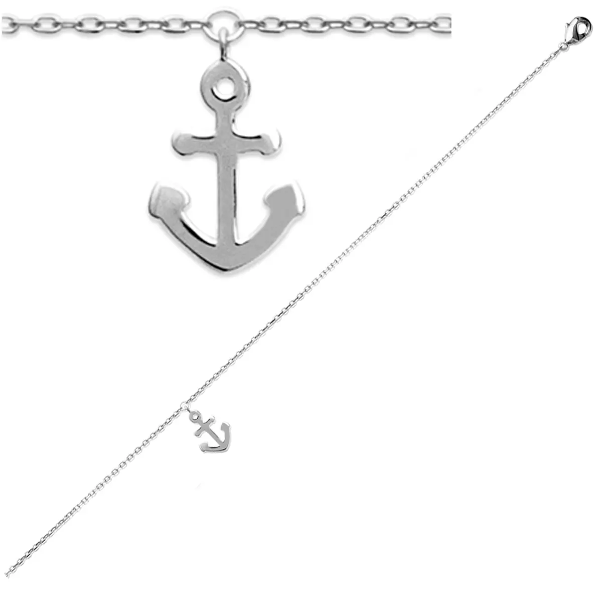 les trésors de lily Chaine Cheville Argent 'Ancre Marine' argenté (rhodié) 25 cm 12x9 mm [Q8097]